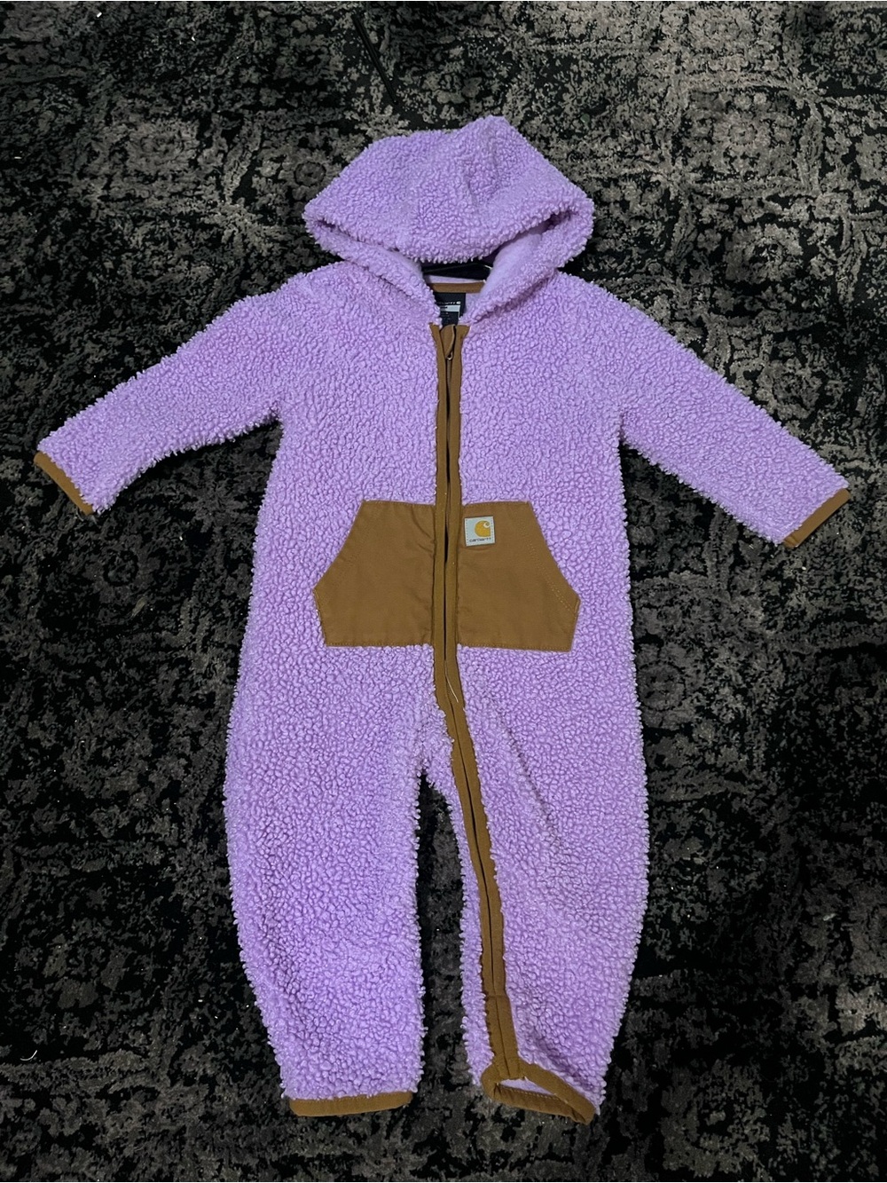 Carhartt Kids Lavender Sherpa Hooded One-Piece with Tan Pocket Trim